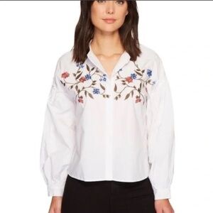NWT BOHO Two by Vince Camuto Embroidered Poplin Blouse XS Cottagecore style